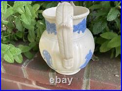 Vintage Wedgwood Embossed Blue On White Large Pitcher Marked Wood