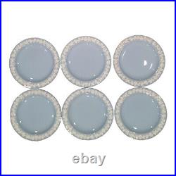 Vintage Wedgwood Etruria Barlaston White On Blue 10 Dinner Plates Set Of 6