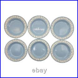 Vintage Wedgwood Etruria Barlaston White On Blue 6 Bread Plates Set Of 6