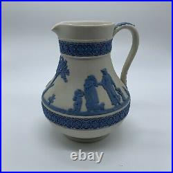 Vintage Wedgwood Greek Reverse Blue On White Jasperware Etruscan Jug Pitcher