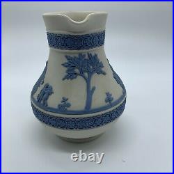 Vintage Wedgwood Greek Reverse Blue On White Jasperware Etruscan Jug Pitcher