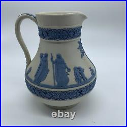 Vintage Wedgwood Greek Reverse Blue On White Jasperware Etruscan Jug Pitcher