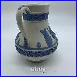 Vintage Wedgwood Greek Reverse Blue On White Jasperware Etruscan Jug Pitcher