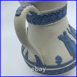 Vintage Wedgwood Greek Reverse Blue On White Jasperware Etruscan Jug Pitcher