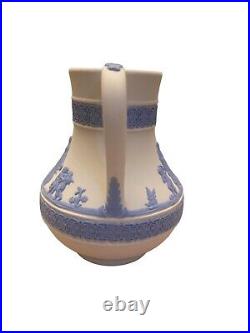 Vintage Wedgwood Greek Reverse Blue On White Jasperware Etruscan Jug Pitcher