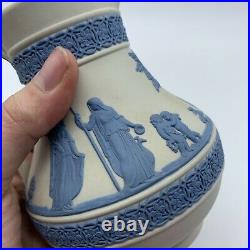 Vintage Wedgwood Greek Reverse Blue On White Jasperware Etruscan Jug Pitcher