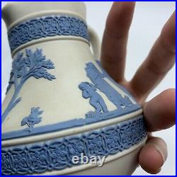 Vintage Wedgwood Greek Reverse Blue On White Jasperware Etruscan Jug Pitcher