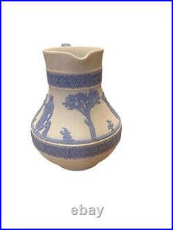 Vintage Wedgwood Greek Reverse Blue On White Jasperware Etruscan Jug Pitcher