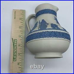 Vintage Wedgwood Greek Reverse Blue On White Jasperware Etruscan Jug Pitcher