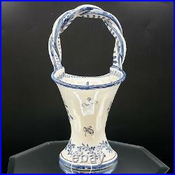 Vintage White Blue Floral Pottery Basket Handle Lisbon Portugal Vase Planter 8