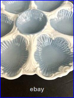 Vintage baroque style blue and white embossed oyster plate made in Italy 11.25