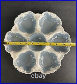 Vintage baroque style blue and white embossed oyster plate made in Italy 11.25