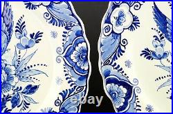 Vintage pair blue and white handpainted Dutch Delft wall plates birds 25cm /10in