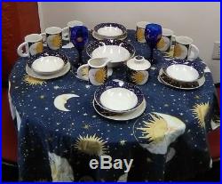 Vitromaster Galaxy Sun Moon Stars Blue/white Set Plates And Bowls And Saucers