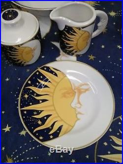 Vitromaster Galaxy Sun Moon Stars Blue/white Set Plates And Bowls And Saucers
