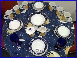 Vitromaster Galaxy Sun Moon Stars Blue/white Set Plates Bowls Saucers (co86)