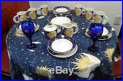 Vitromaster Galaxy Sun Moon Stars Blue/white Set Plates Bowls Saucers (co86)