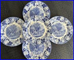 Vtg Dinnerware ENOCH Woods English Scenery 4 LRG Dinner Plates Granny Blue White