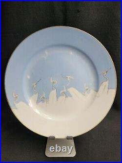 Vtg Mitsu-Boshi Dinner Plates Set White Cranes Birds Blue Sky Hand Painted Japan