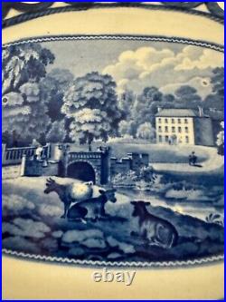 Vtg Possibly Antique Blue & White Transfer Porcelain Reticulated Oval Plate Tray