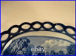 Vtg Possibly Antique Blue & White Transfer Porcelain Reticulated Oval Plate Tray
