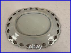 Vtg Possibly Antique Blue & White Transfer Porcelain Reticulated Oval Plate Tray