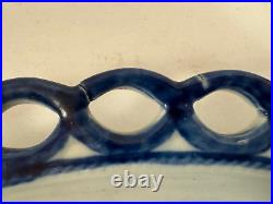Vtg Possibly Antique Blue & White Transfer Porcelain Reticulated Oval Plate Tray