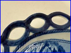 Vtg Possibly Antique Blue & White Transfer Porcelain Reticulated Oval Plate Tray