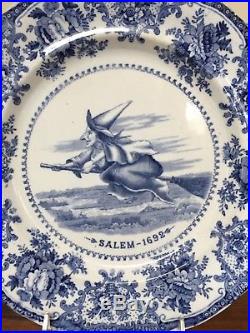 W. Adams & Co. Souvenir Blue & White 1692 SALEM WITCH Staffordshire Plate c. 1900