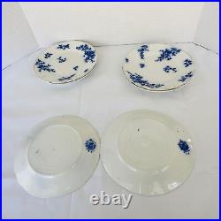 W. H. Grindley England ROSE Blue Flow Set of 6 Dessert Plates 7 Antique