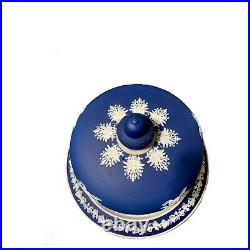 Wedgewood Style Jasperware Covered Cake/Cheese Plate Cobalt Blue & White
