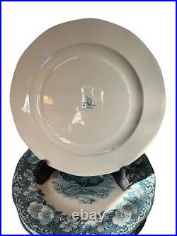 Wedgwood Antique Blue & White Transferware Turkey Dinner Plates 11 Set of 12