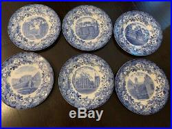 Wedgwood Blue & White Harvard University 10 1/2 dinner plates set of six