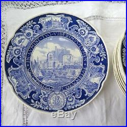 Wedgwood Columbia College Dinner Plates Blue White Transferware Set of 9 1930's