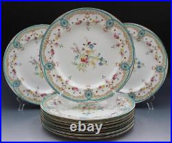 Wedgwood English Porcelain Set of 10 Dinner Plates Floral & Blue Enamel X9498