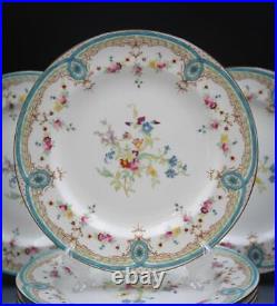 Wedgwood English Porcelain Set of 10 Dinner Plates Floral & Blue Enamel X9498