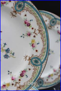 Wedgwood English Porcelain Set of 10 Dinner Plates Floral & Blue Enamel X9498