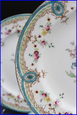 Wedgwood English Porcelain Set of 10 Dinner Plates Floral & Blue Enamel X9498