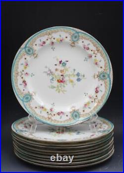 Wedgwood English Porcelain Set of 10 Dinner Plates Floral & Blue Enamel X9498