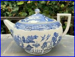 Wedgwood Etruria Willow Large Squat Blue 2 1/2 Pt White Deco Styled Teapot Vgc