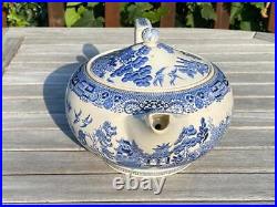 Wedgwood Etruria Willow Large Squat Blue 2 1/2 Pt White Deco Styled Teapot Vgc