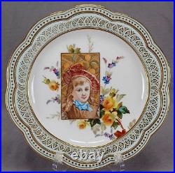 Wedgwood Hand Painted Girl in Pink Hat Yellow Roses Blue & Gold 9 1/8 Inch Plate