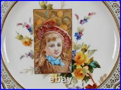 Wedgwood Hand Painted Girl in Pink Hat Yellow Roses Blue & Gold 9 1/8 Inch Plate