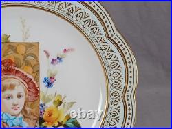 Wedgwood Hand Painted Girl in Pink Hat Yellow Roses Blue & Gold 9 1/8 Inch Plate