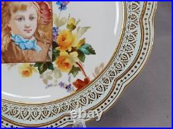 Wedgwood Hand Painted Girl in Pink Hat Yellow Roses Blue & Gold 9 1/8 Inch Plate