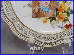 Wedgwood Hand Painted Girl in Pink Hat Yellow Roses Blue & Gold 9 1/8 Inch Plate