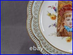 Wedgwood Hand Painted Girl in Pink Hat Yellow Roses Blue & Gold 9 1/8 Inch Plate