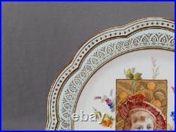 Wedgwood Hand Painted Girl in Pink Hat Yellow Roses Blue & Gold 9 1/8 Inch Plate