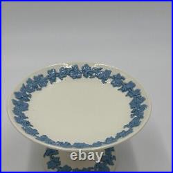 Wedgwood Queensware Blue on Cream Pedestal Round Compote Embossed Dish Plate