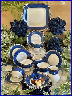 Wedgwood Swinburne Blue x Four Trios Teacups Saucers Cake Tea Plates Jug, Sugar
